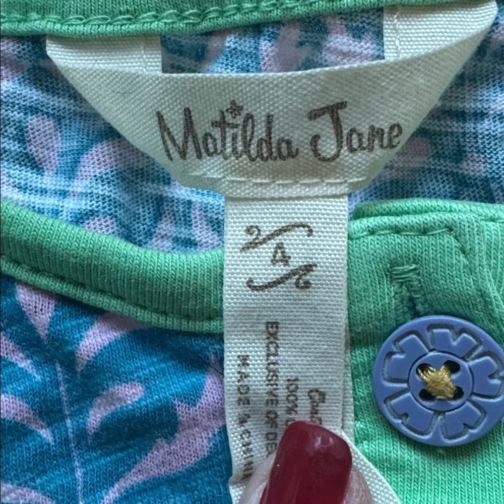 Matilda Jane soft cotton dress girls 4 green ruffles Pink leaf design play dress